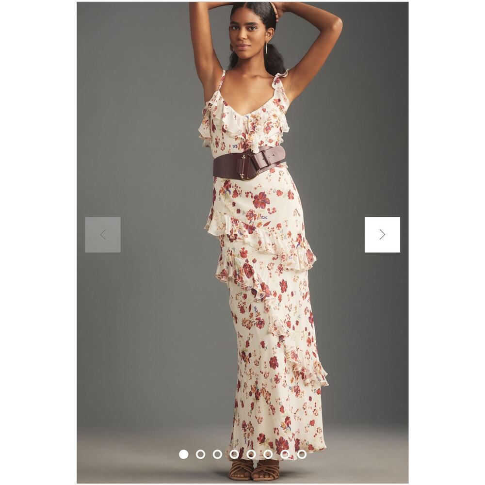 LET ME BE White Pink Floral Sleeveless Ruffle Maxi Dress NWT Size 0P Petite